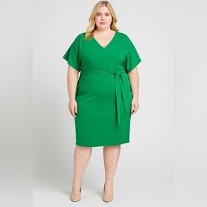 Eloquii green tie waist sheath‎ dress with side slits, 18